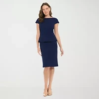 London Times Womens Boat Neck Short Sleeve Sheath Dress