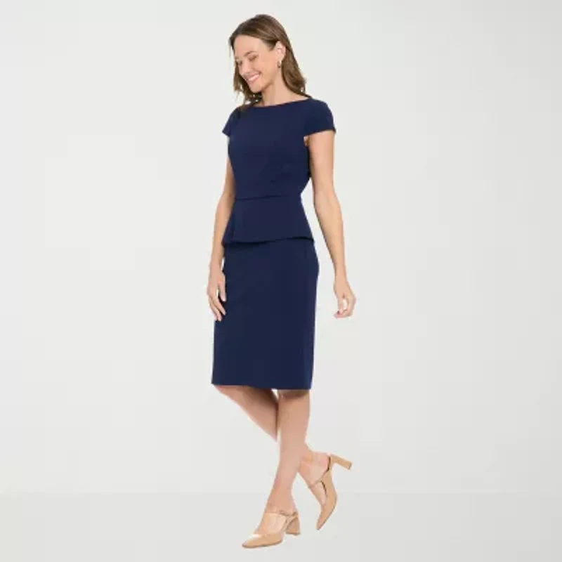 London Times Womens Boat Neck Short Sleeve Sheath Dress