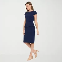 London Times Womens Boat Neck Short Sleeve Sheath Dress