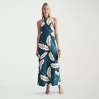 Worthington Womens Halter Neck Sleeveless Maxi Dress