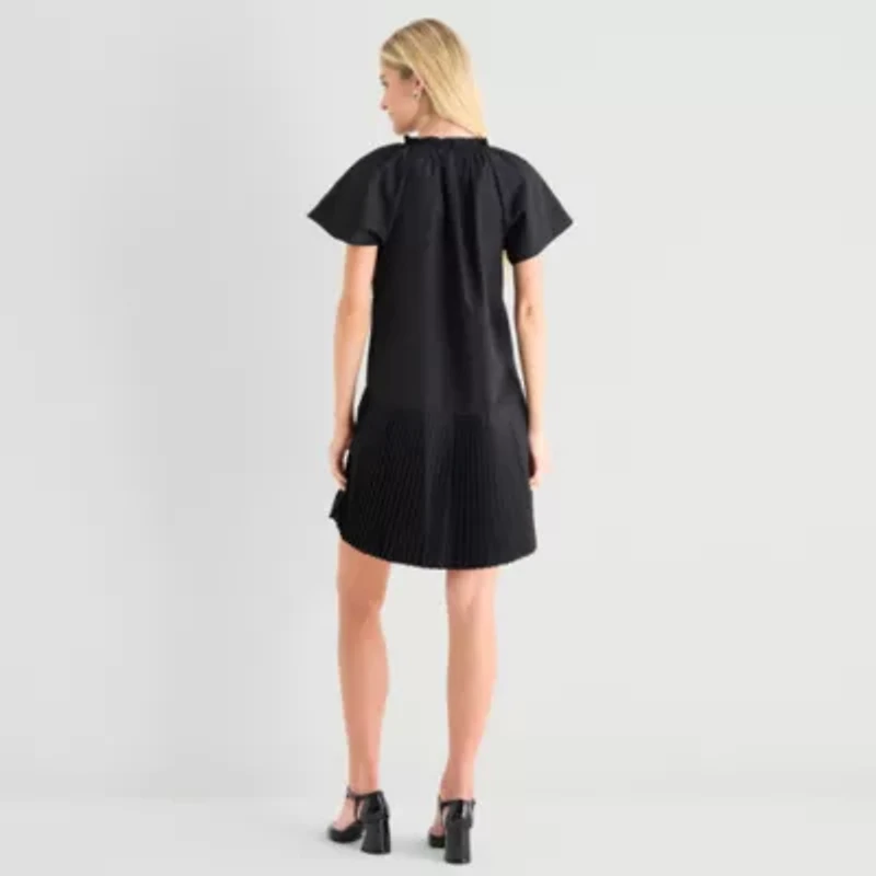 Robbie Bee Womens Petite V Neck Short Sleeve Shift Dress