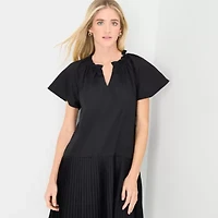 Robbie Bee Womens Petite V Neck Short Sleeve Shift Dress