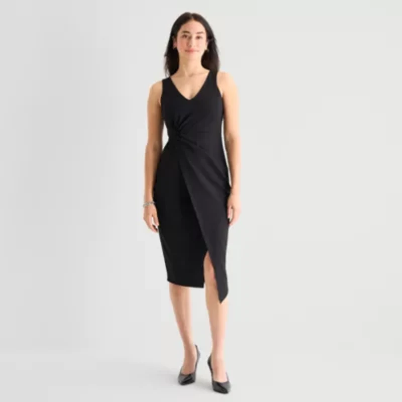 Marc New York Womens V Neck Sleeveless Sheath Dress