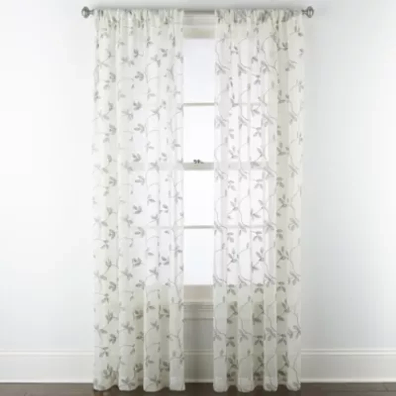 Regal Home Meadow Rod Pocket Embroidered Sheer Single Curtain Panel