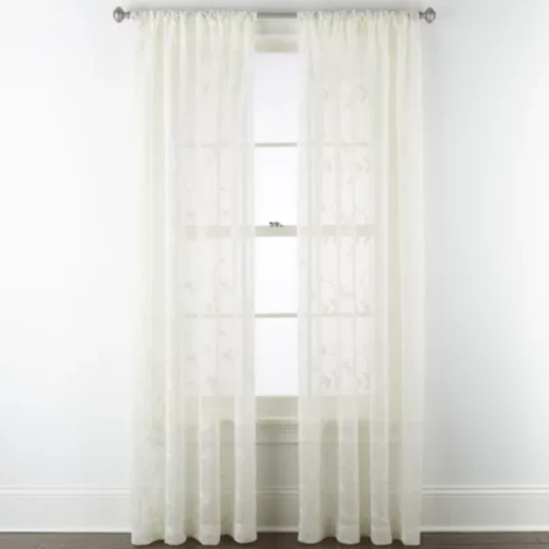 Regal Home Meadow Rod Pocket Embroidered Sheer Single Curtain Panel