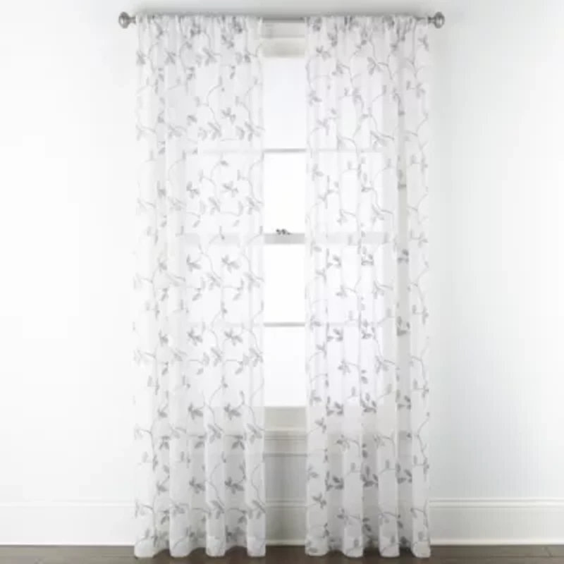 Regal Home Meadow Rod Pocket Embroidered Sheer Single Curtain Panel
