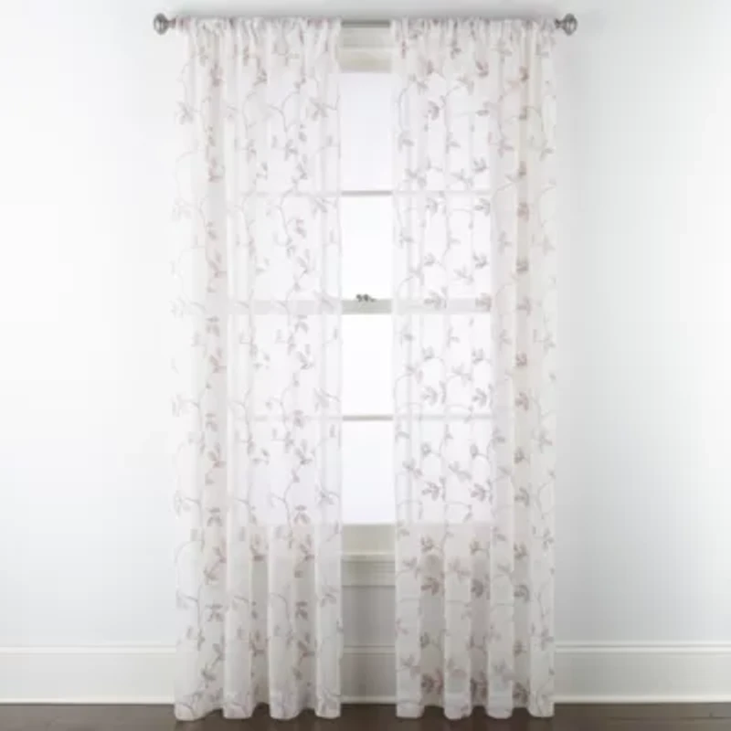 Regal Home Meadow Rod Pocket Embroidered Sheer Single Curtain Panel