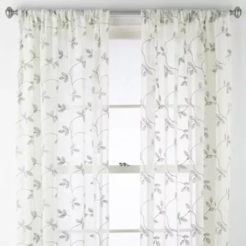 Regal Home Meadow Rod Pocket Embroidered Sheer Single Curtain Panel