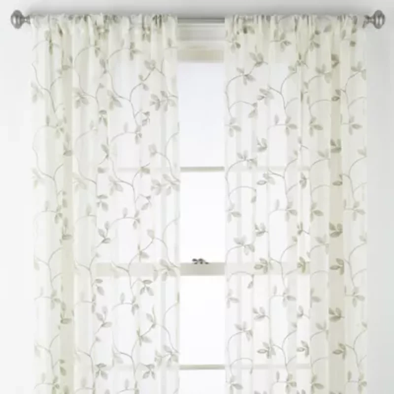 Regal Home Meadow Rod Pocket Embroidered Sheer Single Curtain Panel