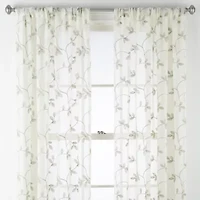 Regal Home Meadow Rod Pocket Embroidered Sheer Single Curtain Panel