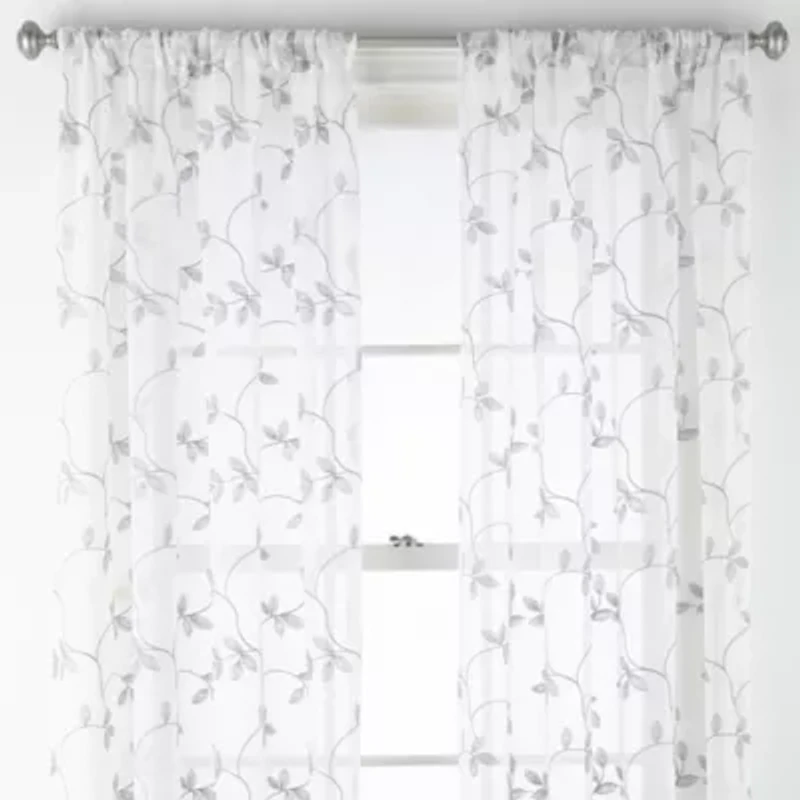 Regal Home Meadow Rod Pocket Embroidered Sheer Single Curtain Panel