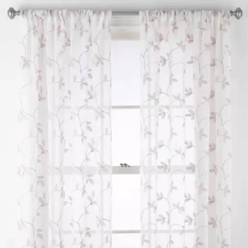 Regal Home Meadow Rod Pocket Embroidered Sheer Single Curtain Panel