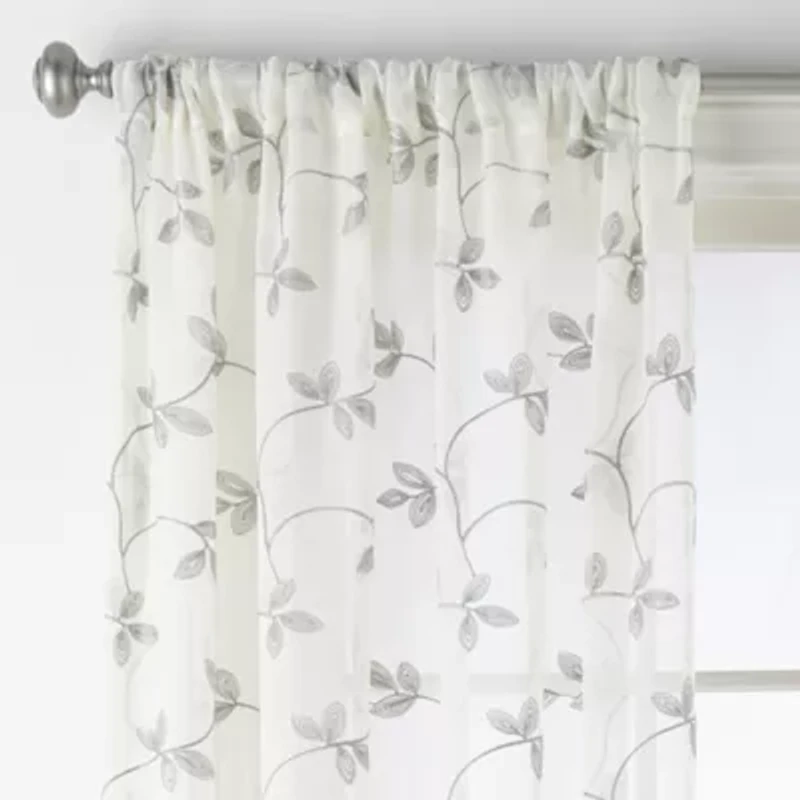 Regal Home Meadow Rod Pocket Embroidered Sheer Single Curtain Panel