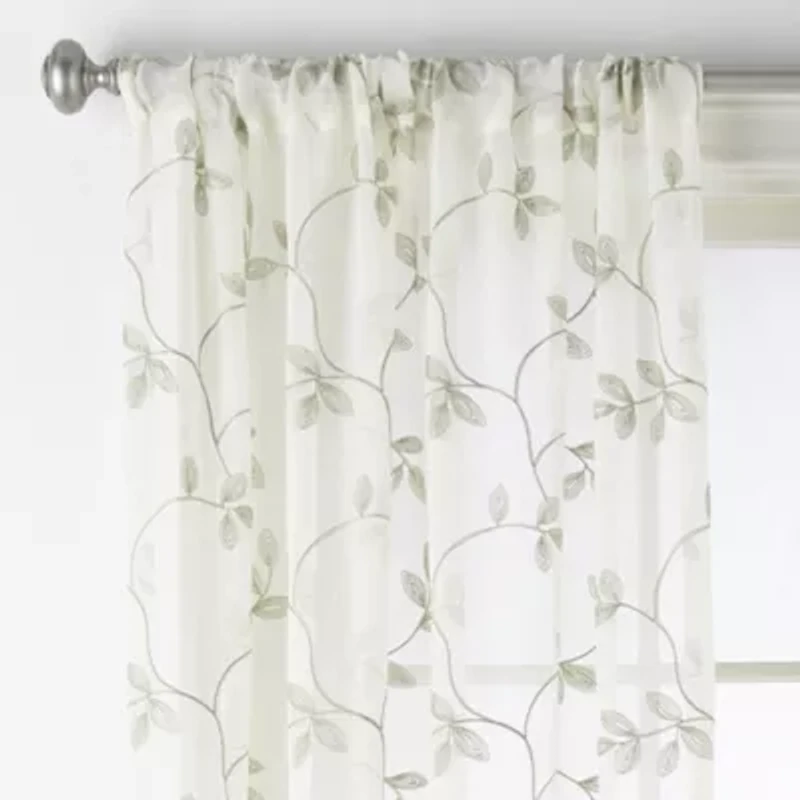 Regal Home Meadow Rod Pocket Embroidered Sheer Single Curtain Panel
