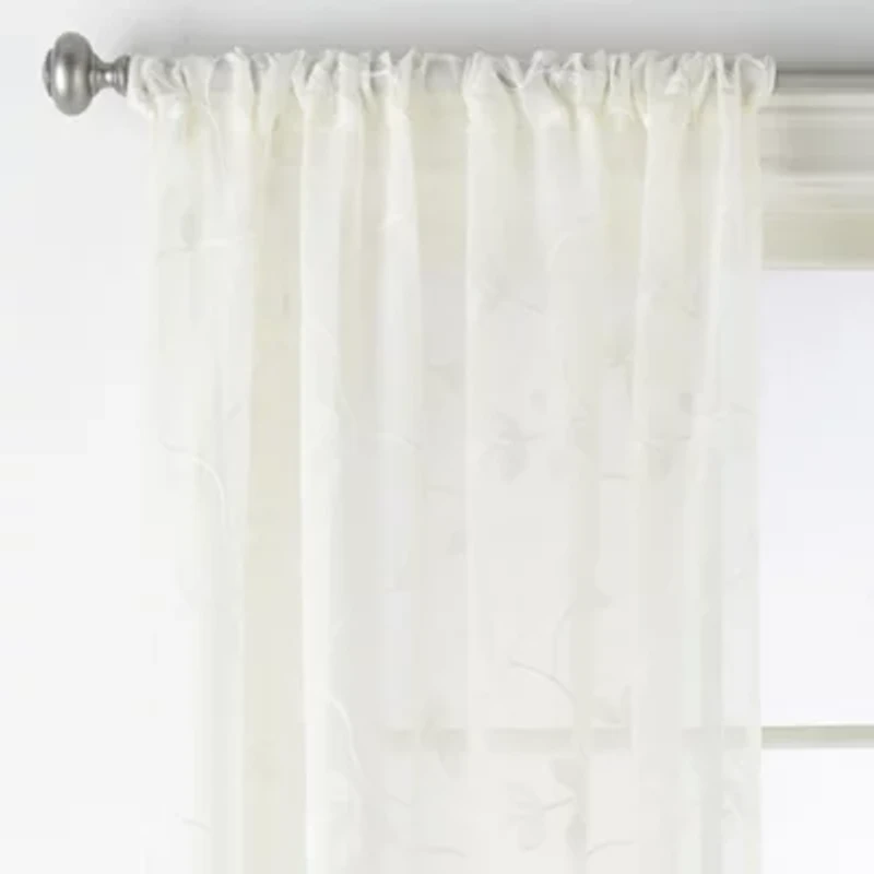 Regal Home Meadow Rod Pocket Embroidered Sheer Single Curtain Panel