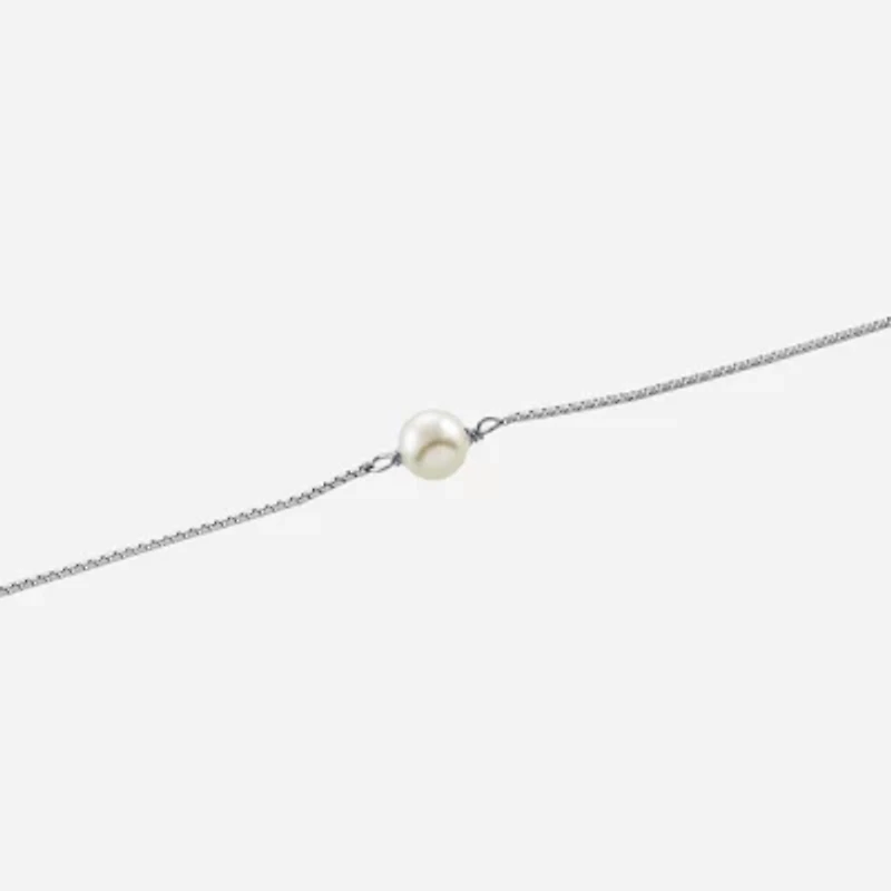 Silver Treasures Freshwater Pearl Womens Sterling Silver 9 Inch Semisolid Box Ankle Bracelet