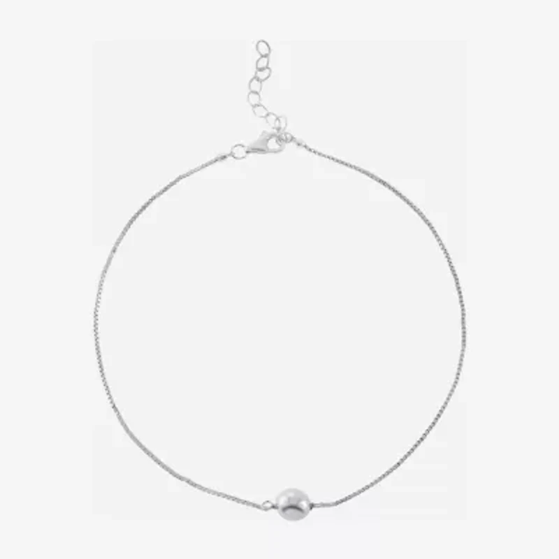 Silver Treasures Freshwater Pearl Womens Sterling Silver 9 Inch Semisolid Box Ankle Bracelet