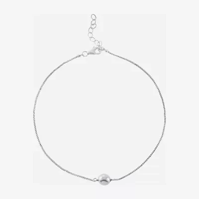 Silver Treasures Freshwater Pearl Womens Sterling Silver 9 Inch Semisolid Box Ankle Bracelet