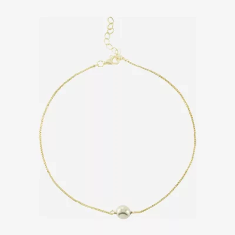 Silver Treasures Womens 14K Gold Over Silver 9 Inch Semisolid Box Ankle Bracelet