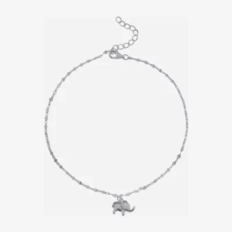 Silver Treasures Elephant Womens Sterling Silver Semisolid Ankle Bracelet
