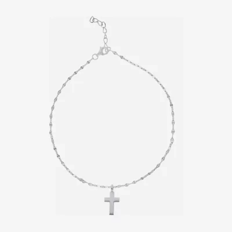Silver Treasures Womens Sterling Silver 9 Inch Semisolid Cross Ankle Bracelet