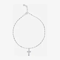 Silver Treasures Womens Sterling Silver 9 Inch Semisolid Cross Ankle Bracelet