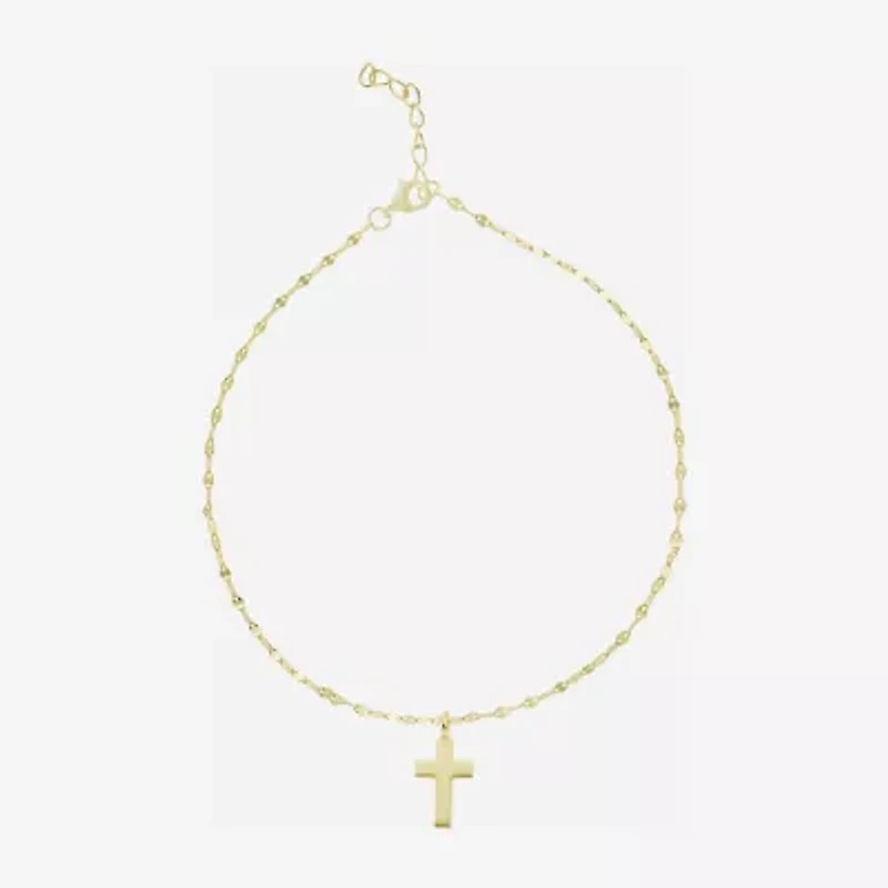 Silver Treasures Womens 14K Gold Over Silver Semisolid Cross Ankle Bracelet
