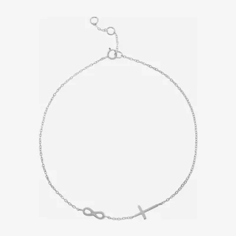 Silver Treasures Womens Sterling Silver Semisolid Rope Cross Infinity Ankle Bracelet