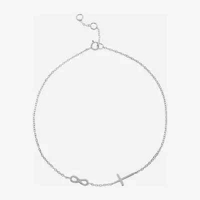 Silver Treasures Womens Sterling Silver Semisolid Rope Cross Infinity Ankle Bracelet