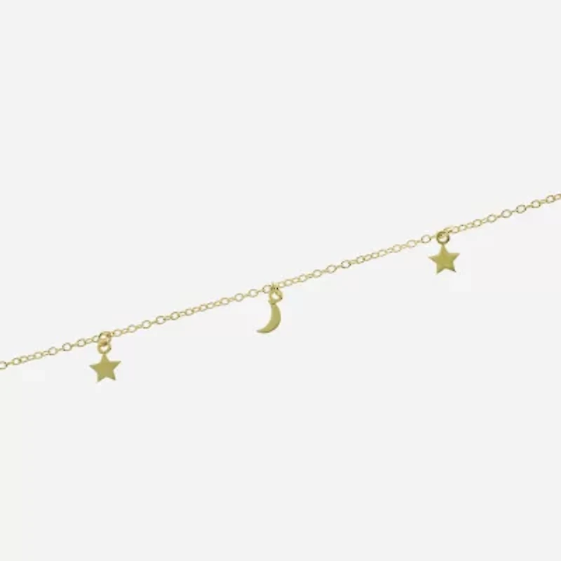 Silver Treasures Womens 14K Gold Over Silver 9 Inch Semisolid Cable Moon Star Ankle Bracelet
