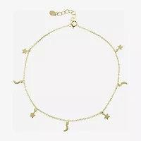 Silver Treasures Womens 14K Gold Over Silver 9 Inch Semisolid Cable Moon Star Ankle Bracelet