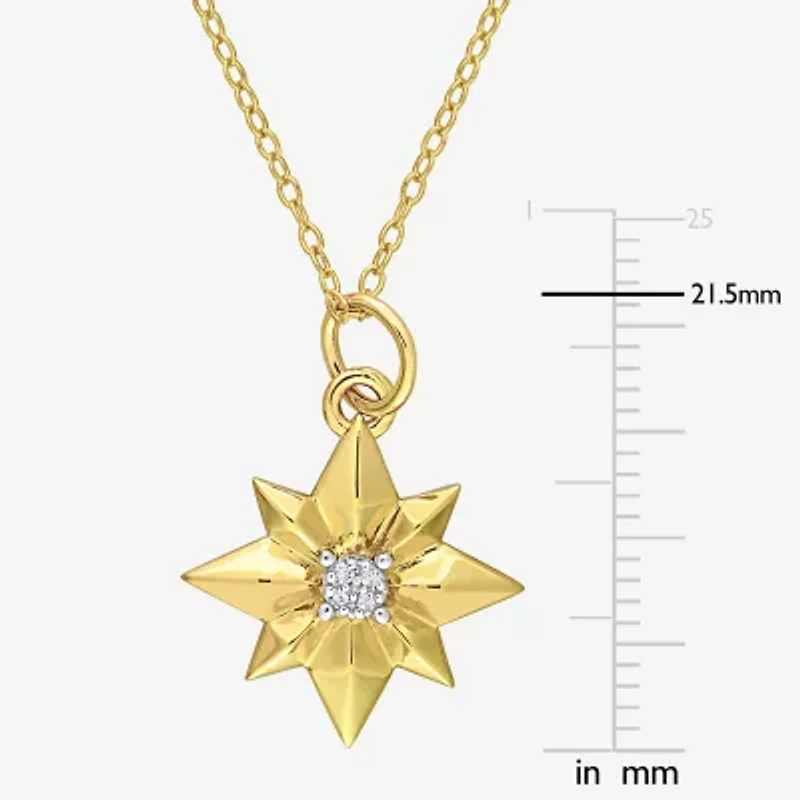 North Star Womens Diamond Accent Natural White Diamond 18K Gold Over Silver Star 18 Inch Pendant Necklace