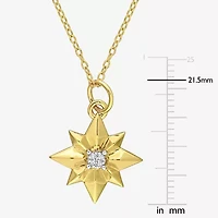 North Star Womens Diamond Accent Natural White Diamond 18K Gold Over Silver Star 18 Inch Pendant Necklace