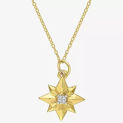 North Star Womens Diamond Accent Natural White Diamond 18K Gold Over Silver Star 18 Inch Pendant Necklace