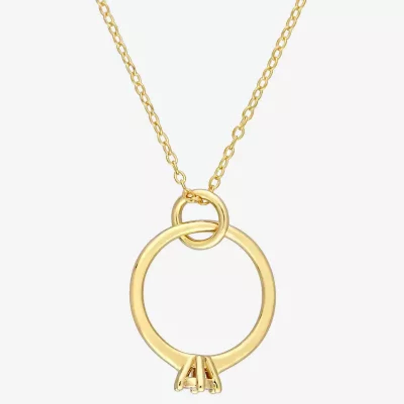 Ring Charm Womens Diamond Accent Natural White Diamond 18K Gold Over Silver 18 Inch Pendant Necklace