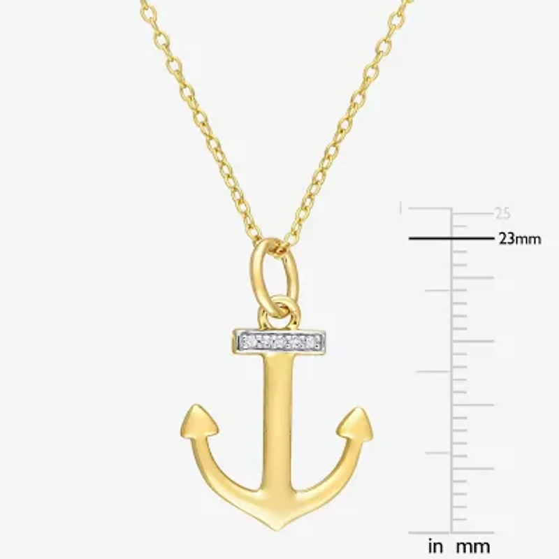 Womens Diamond Accent Natural White Diamond 18K Gold Over Silver Anchor 18 Inch Pendant Necklace