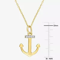 Womens Diamond Accent Natural White Diamond 18K Gold Over Silver Anchor 18 Inch Pendant Necklace