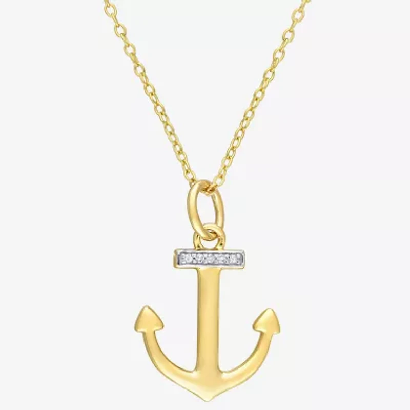 Womens Diamond Accent Natural White Diamond 18K Gold Over Silver Anchor 18 Inch Pendant Necklace