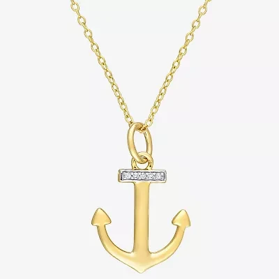 Womens Diamond Accent Natural White Diamond 18K Gold Over Silver Anchor 18 Inch Pendant Necklace