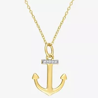 Womens Diamond Accent Natural White Diamond 18K Gold Over Silver Anchor 18 Inch Pendant Necklace