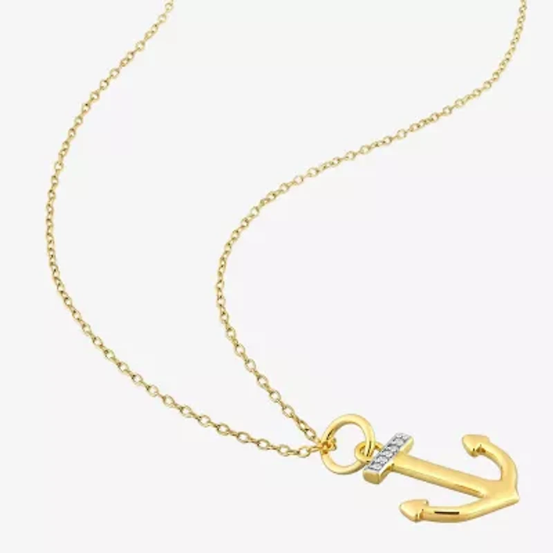 Womens Diamond Accent Natural White Diamond 18K Gold Over Silver Anchor 18 Inch Pendant Necklace