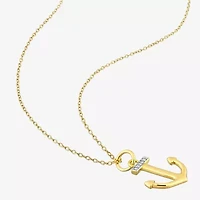 Womens Diamond Accent Natural White Diamond 18K Gold Over Silver Anchor 18 Inch Pendant Necklace