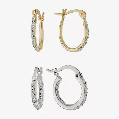 Sparkle Allure Hoop Womens Crystal 2 Pair Earring Set