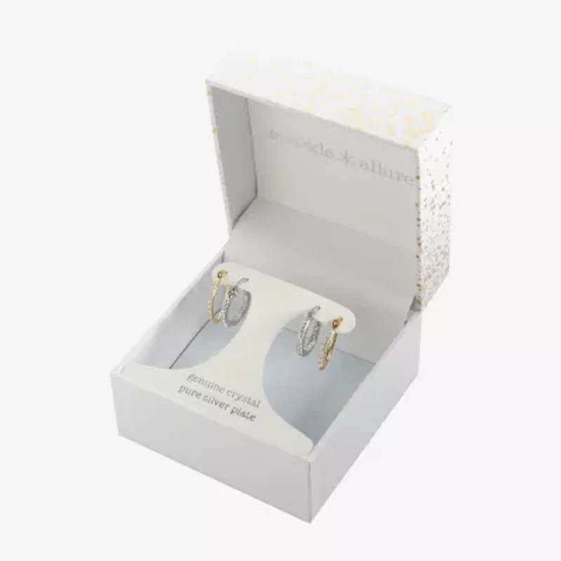 Sparkle Allure Hoop Womens Crystal 2 Pair Earring Set