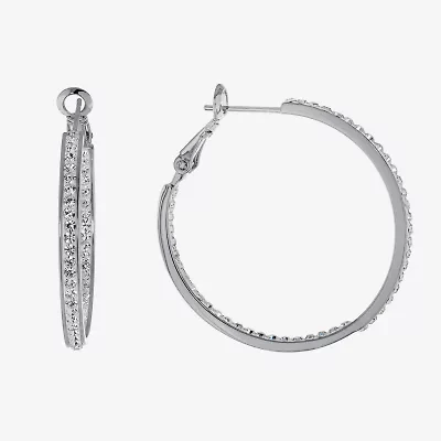 Sparkle Allure Womens Crystal 35mm Hoop Earrings