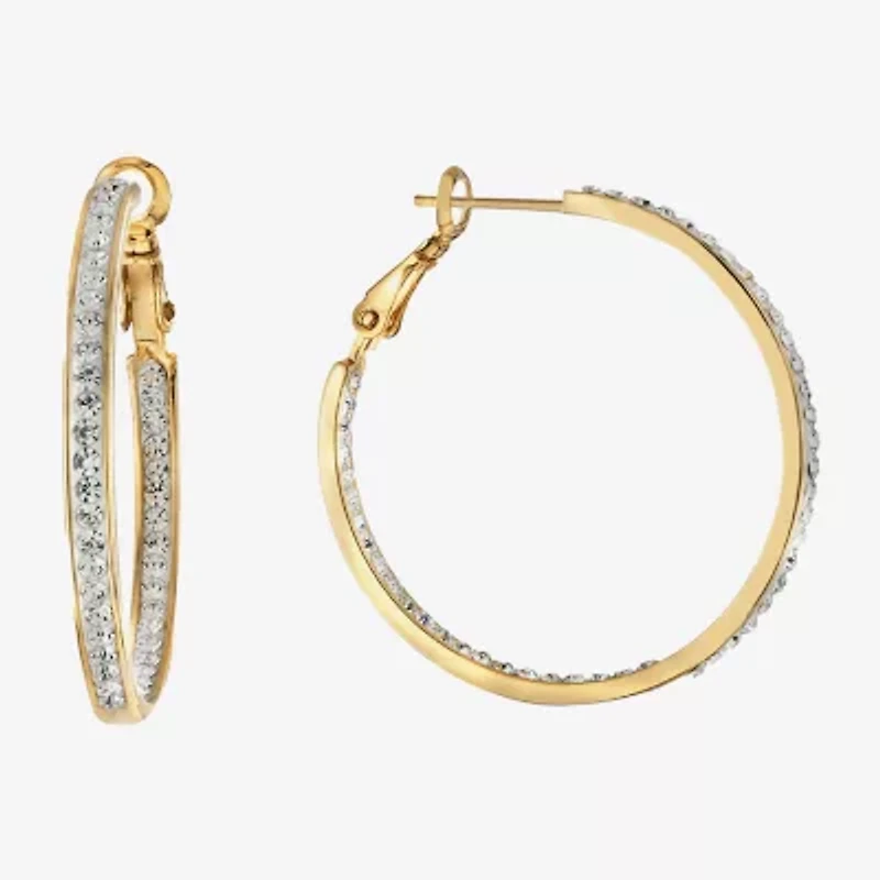 Sparkle Allure Womens Crystal 24K Gold Over Brass 35mm Hoop Earrings