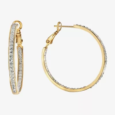 Sparkle Allure Womens Crystal 24K Gold Over Brass 35mm Hoop Earrings