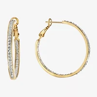 Sparkle Allure Womens Crystal 24K Gold Over Brass 35mm Hoop Earrings