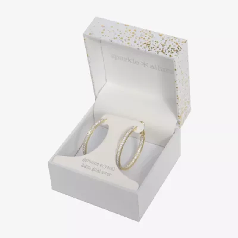 Sparkle Allure Womens Crystal 24K Gold Over Brass 35mm Hoop Earrings