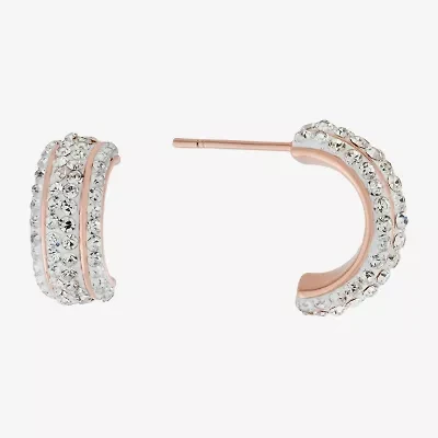 Sparkle Allure Huggie Womens Crystal 24K Rose Gold Over Brass 14mm Hoop Earrings